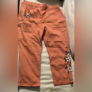 Soft Surroundings Cargo Pants Women Size 1X Everything Under The Sun Embroidered